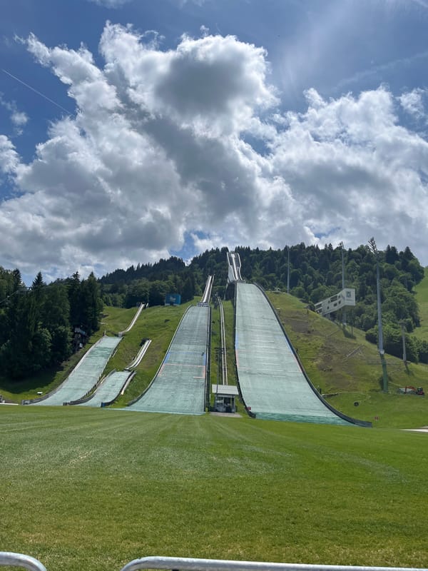 Tourists visit Olympic ski jump stadium in Garmisch-Partenkirchen