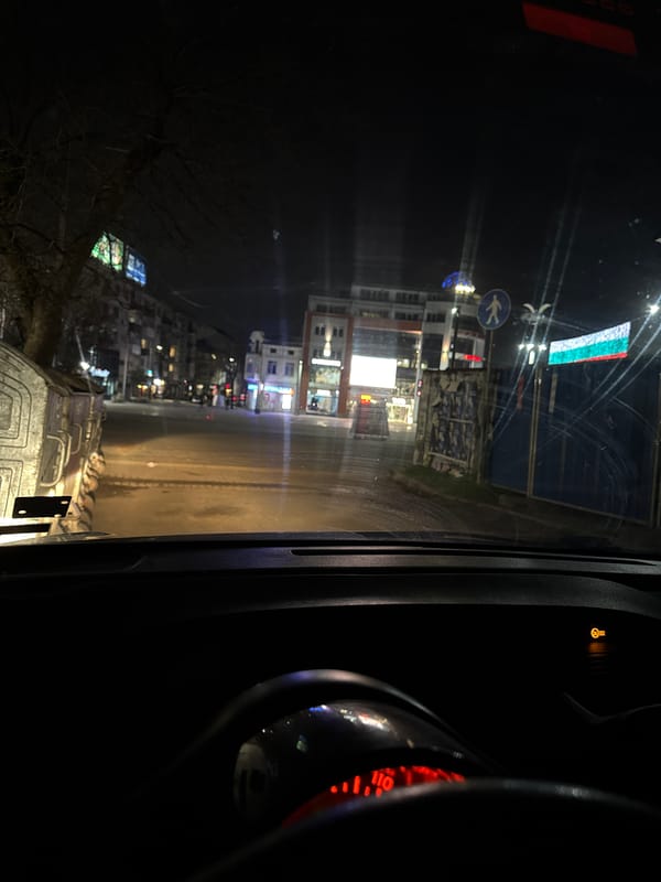 Evening street scenes documented across Burgas, Bulgaria