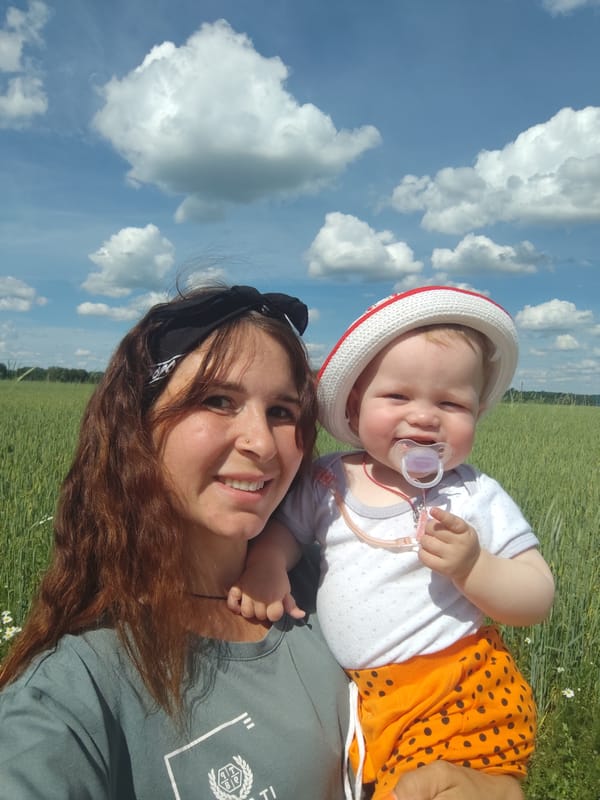 Playful summer morning with a baby on a Russian roadside