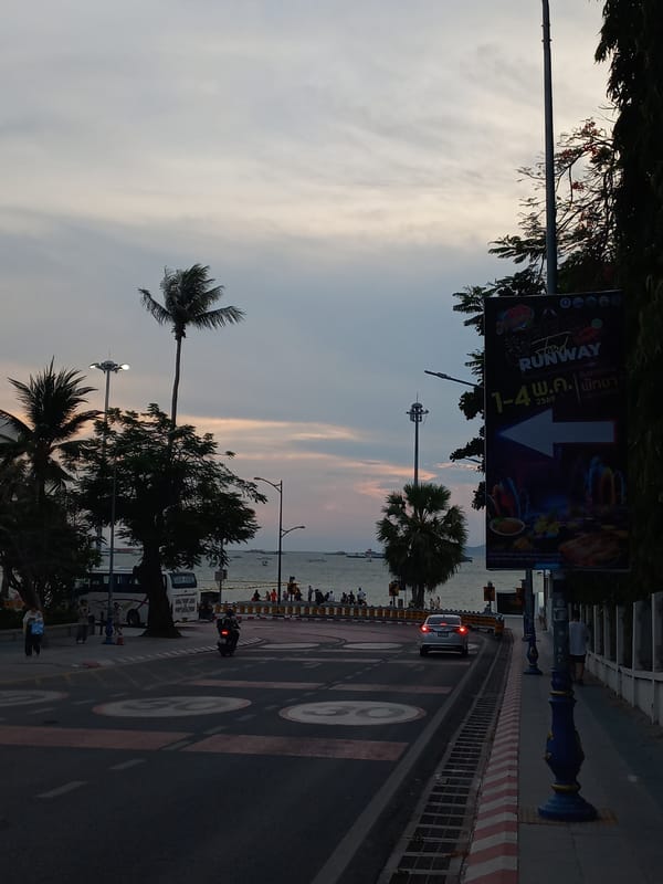 Evening coastal street activity documented in Pattaya City