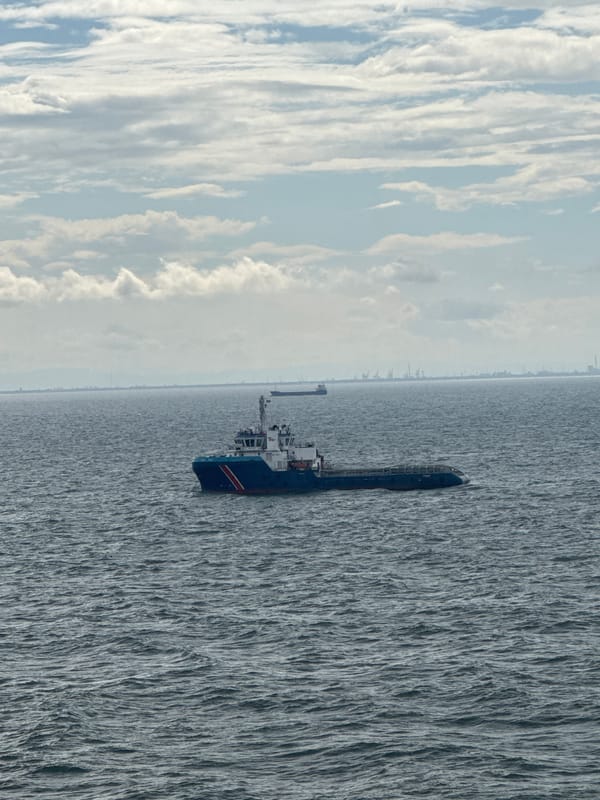 Ship spotted on Italian waters amid cloudy skies