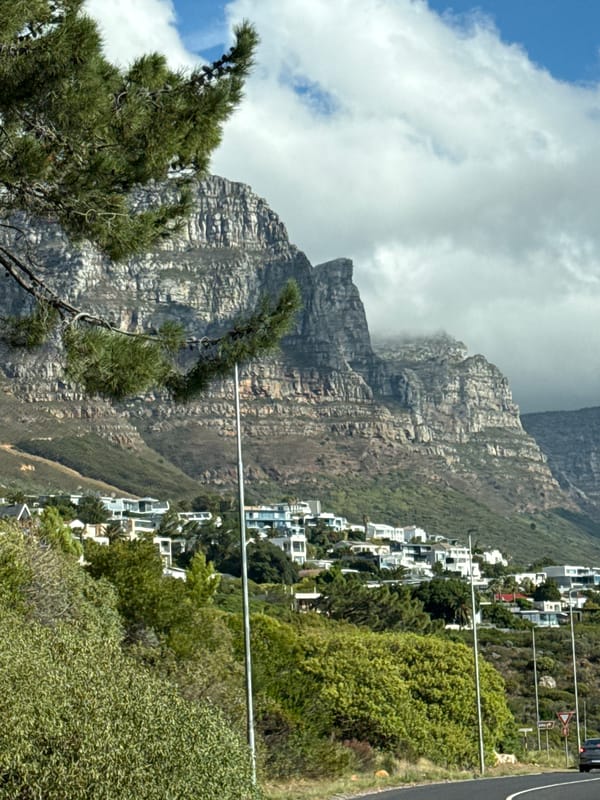 Table Mountain partially shrouded by clouds in Cape Town