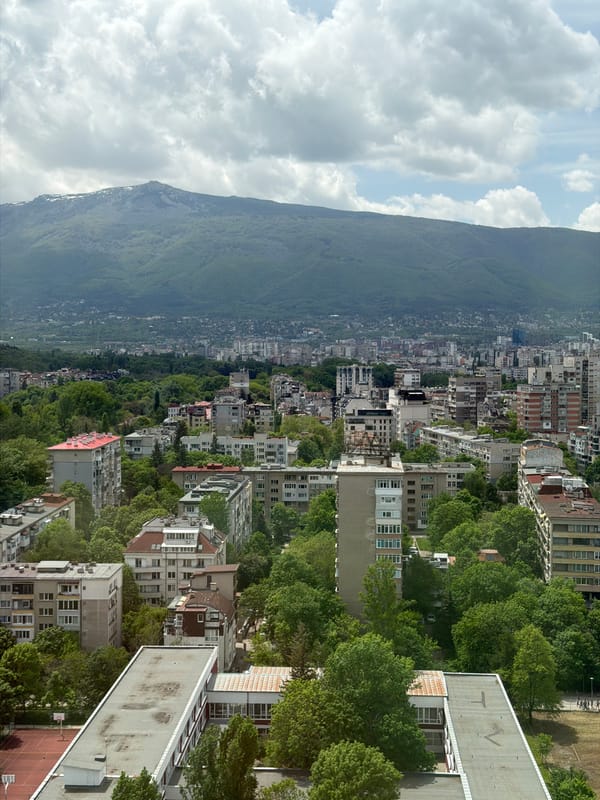 Morning aerial view captures Sofia cityscape with Vitosha Mountain backdrop