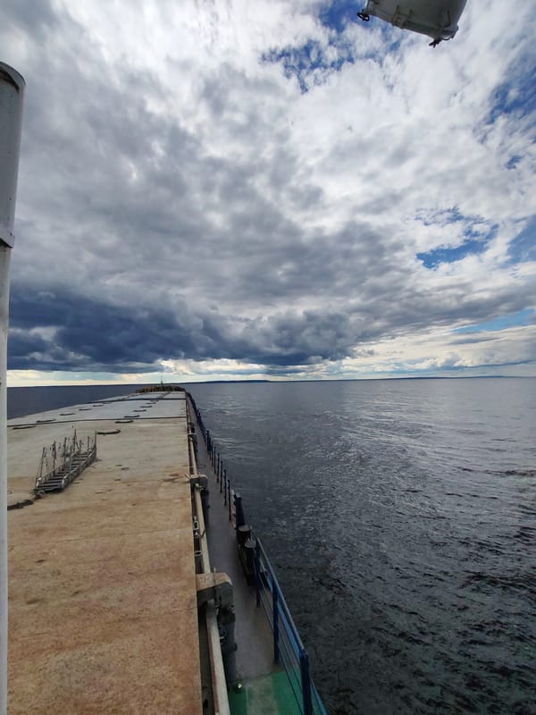 On deck and underway across open water in Russia