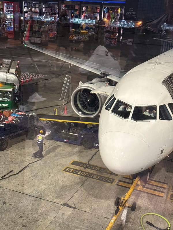 Traveler documents nighttime scenes at São Paulo airport terminal