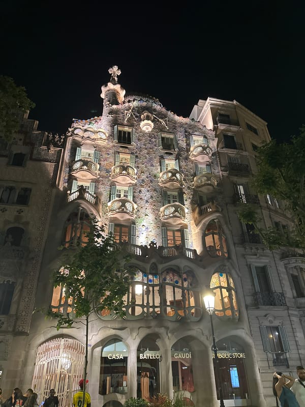 Casa Batlló illuminated at night in Barcelona