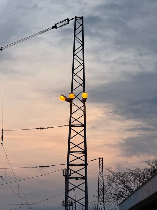Electrical tower with three lights documented in Karlovo, Bulgaria