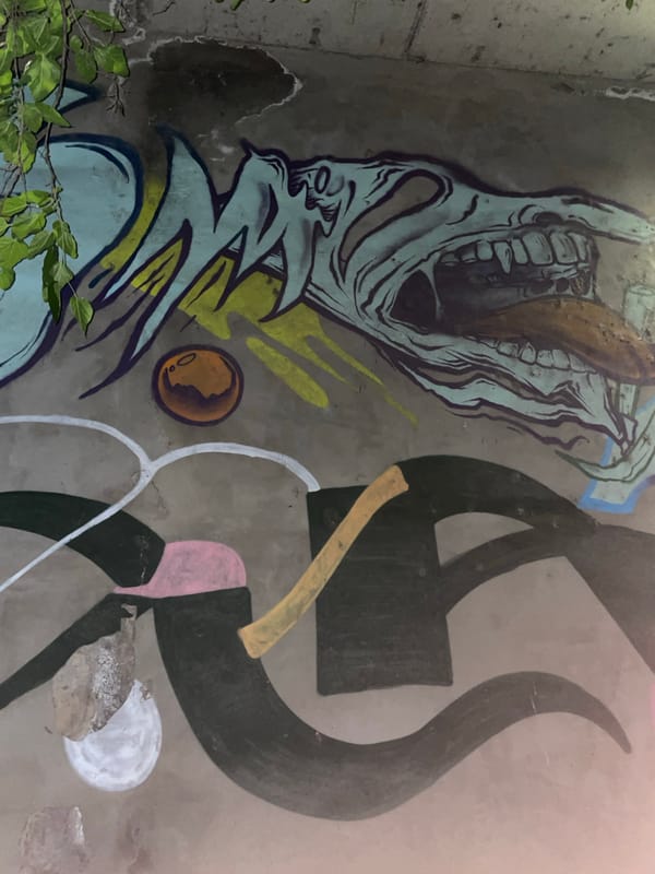 Grotesque character graffiti on a Tbilisi concrete wall
