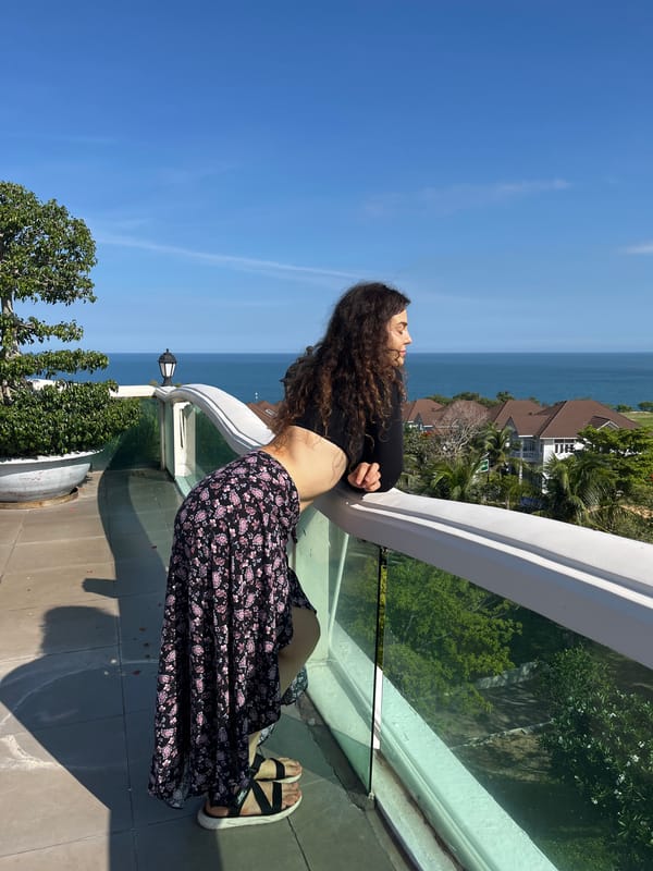 Woman documents morning activities across coastal Vietnam resort area
