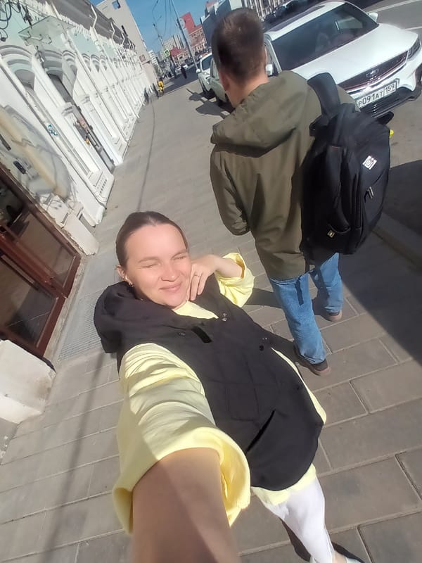 Couple photographed together on walkway in Perm, Russia