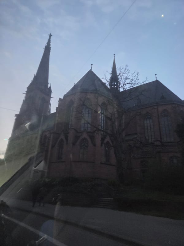 St. Stephan church photographed from vehicle in Karlsruhe