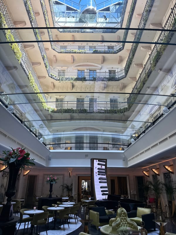 Luxury hotel lobby with grand piano documented in Budapest