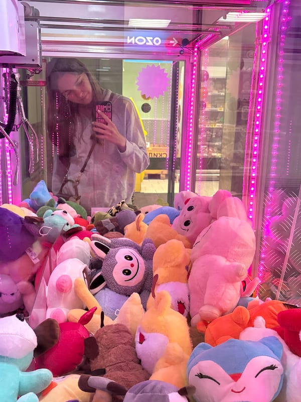 Woman plays claw machine, takes selfies in Perm