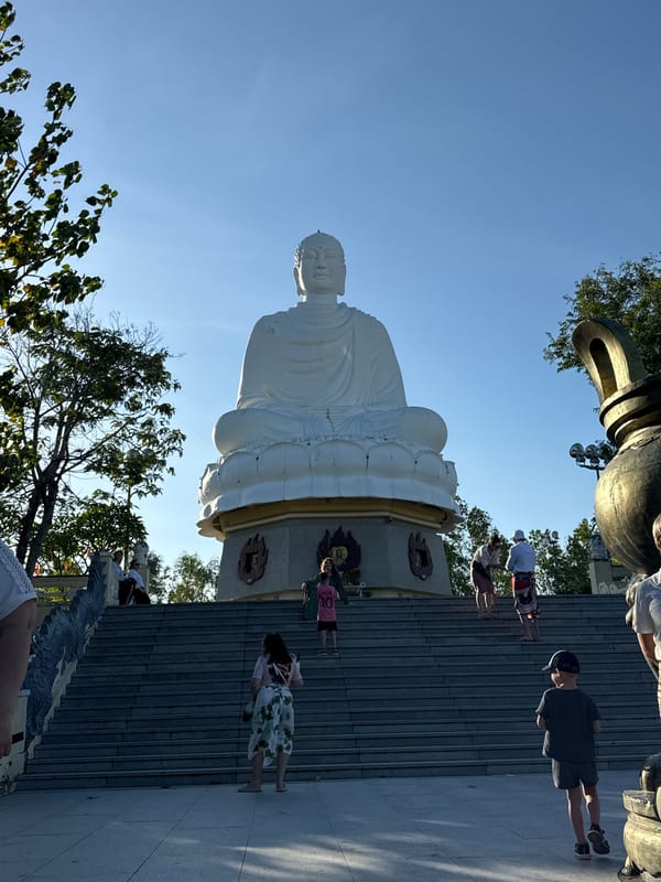 Tourist visits Buddhist temple complex in Nha Trang, Vietnam