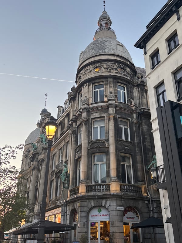 Historic Antwerp architecture documented during evening hours