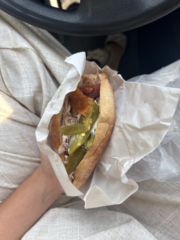 Person eats sandwich in car in Acapulco