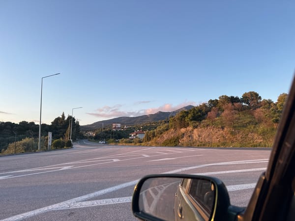 Driver documents road intersection in Sithonia, Greece