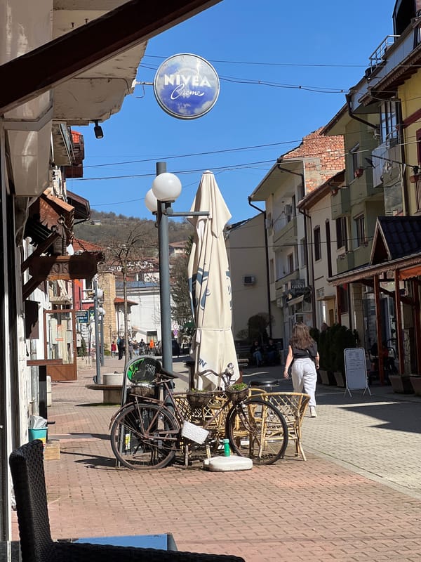 Street scene observed from elevated position in Teteven, Bulgaria