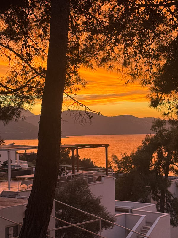 Sunset observed over mountain ranges in Bodrum, Turkey