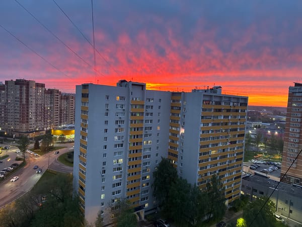 Dusk cityscape captured in Mytishchi, Russia residential district