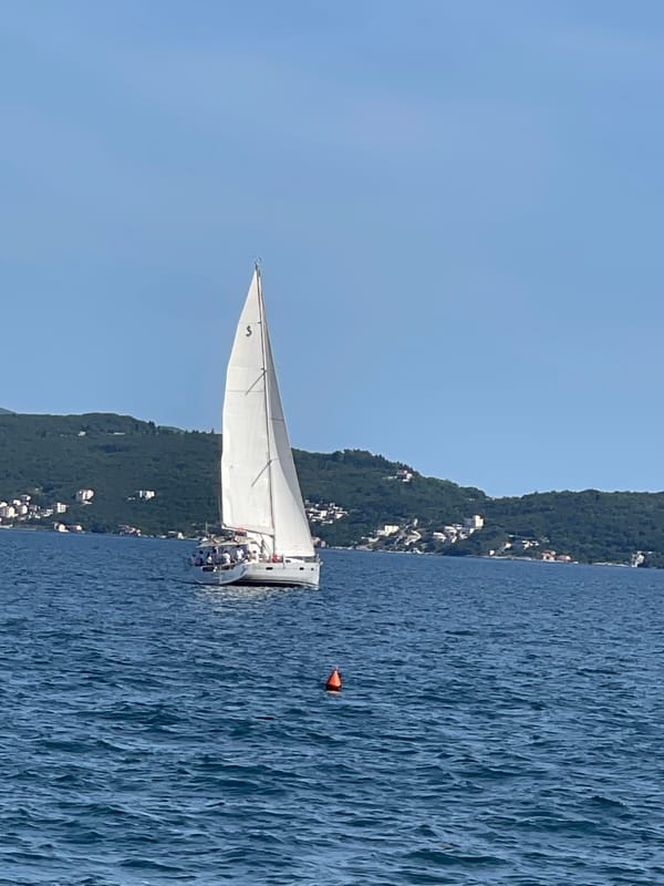Sailboat spotted in Bay of Kotor near Bijela, Montenegro