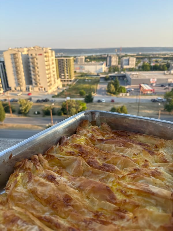 Golden börek fresh from the pan, overlooking Varna