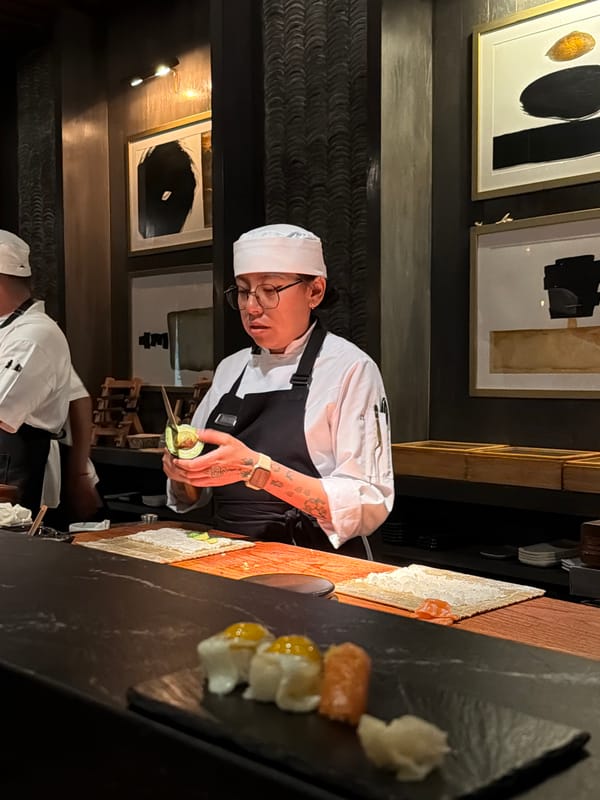Early morning sushi preparation observed at Puebla restaurant