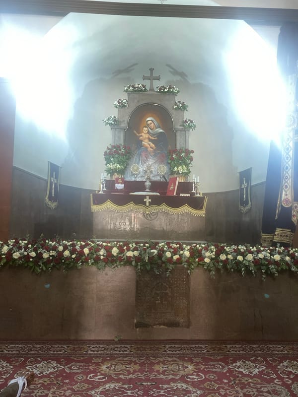 Church interior documented in Parakar, Armenia shows decorated altar
