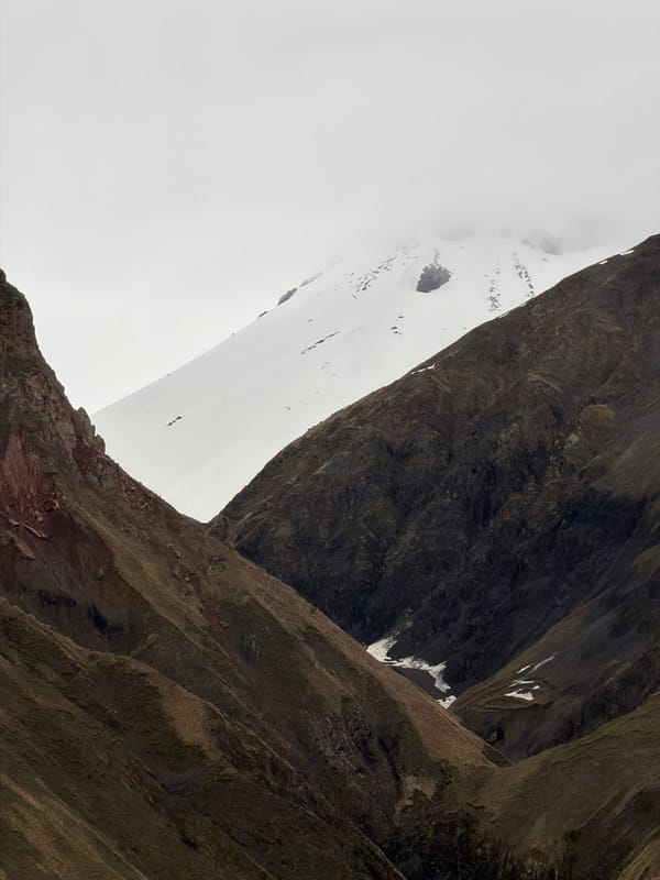 Mountainous landscape with rock formations documented in Tkarsheti, Georgia