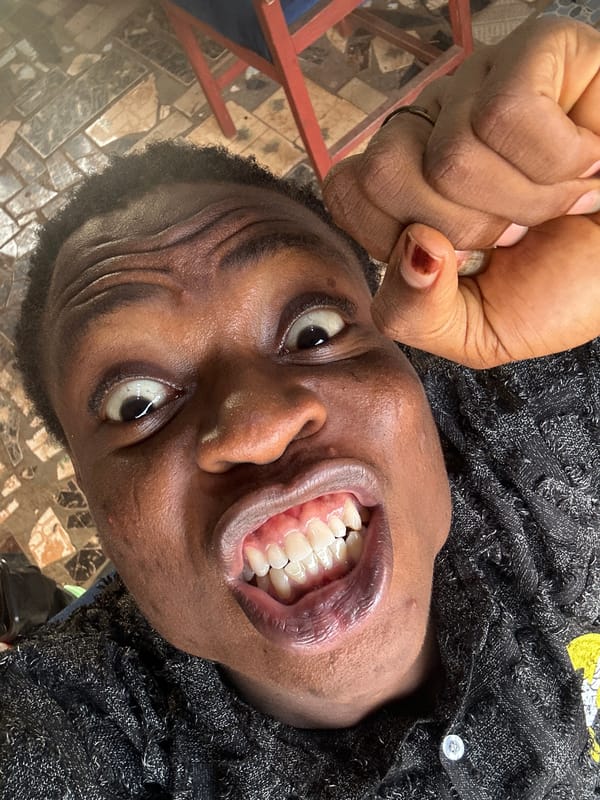 Individual photographed making animated facial expressions in series