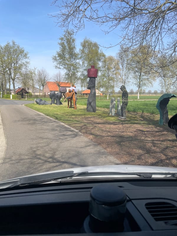 Modern sculpture park spotted roadside in Geel, Belgium