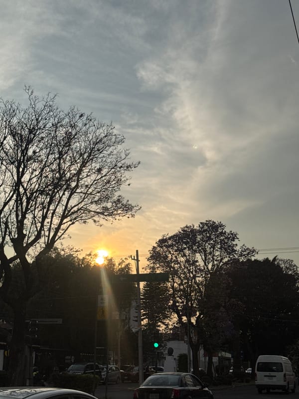 Dawn street scene captured in Puebla, Mexico