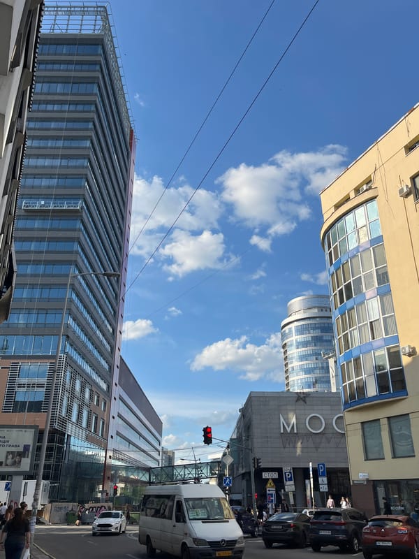 Sunny afternoon around Dnipro's city center streets and squares
