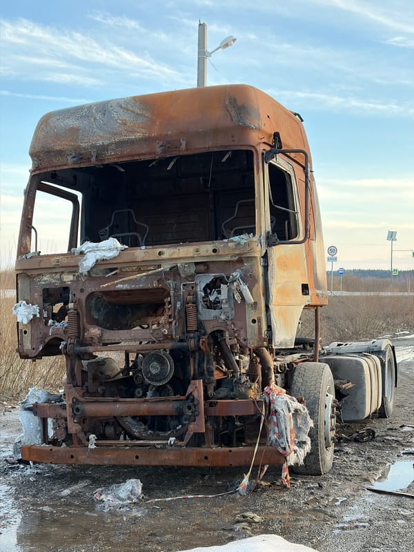 Burned truck wreckage found roadside in rural Russia