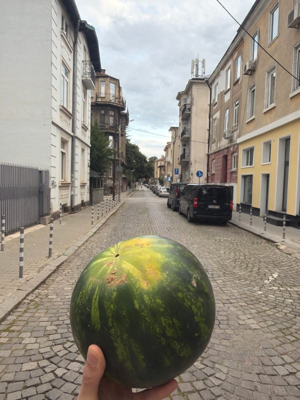Person holds watermelon in Sofia, Bulgaria