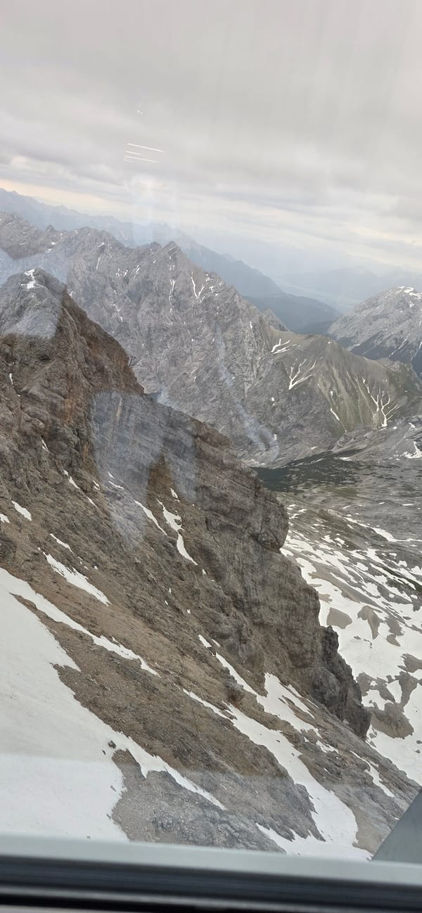 Morning at the Zugspitze summit and cable cars