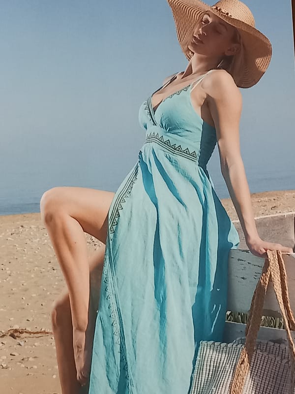 Beachwear and summer outfit looks, beach and studio settings.