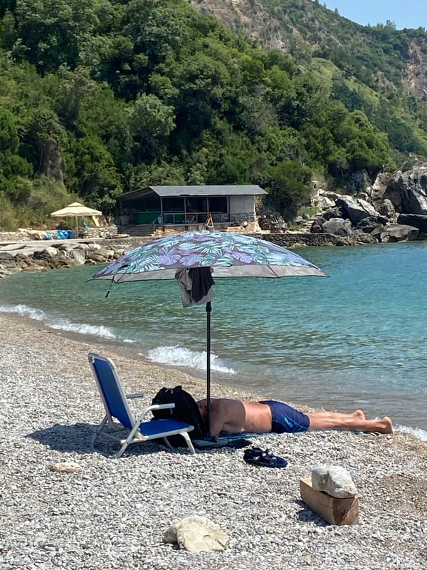Lazy afternoon on a pebble beach in Montenegro