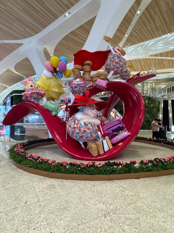 Airport visitor documents orchid displays and digital art installations