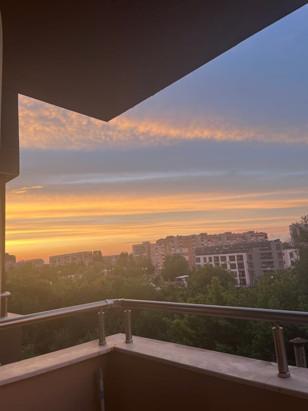 Balcony sunset views over Plovdiv on a June evening