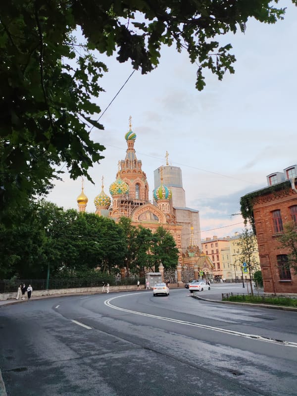 St. Petersburg landmarks at dusk and after rain