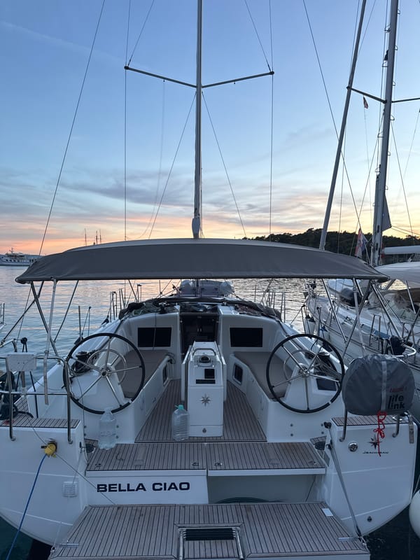 Sunset harbor scenes in Makarska Croatia with luxury yachts