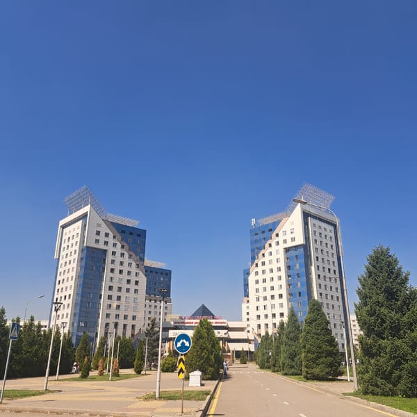 Sunny afternoon around Almaty's modern architecture