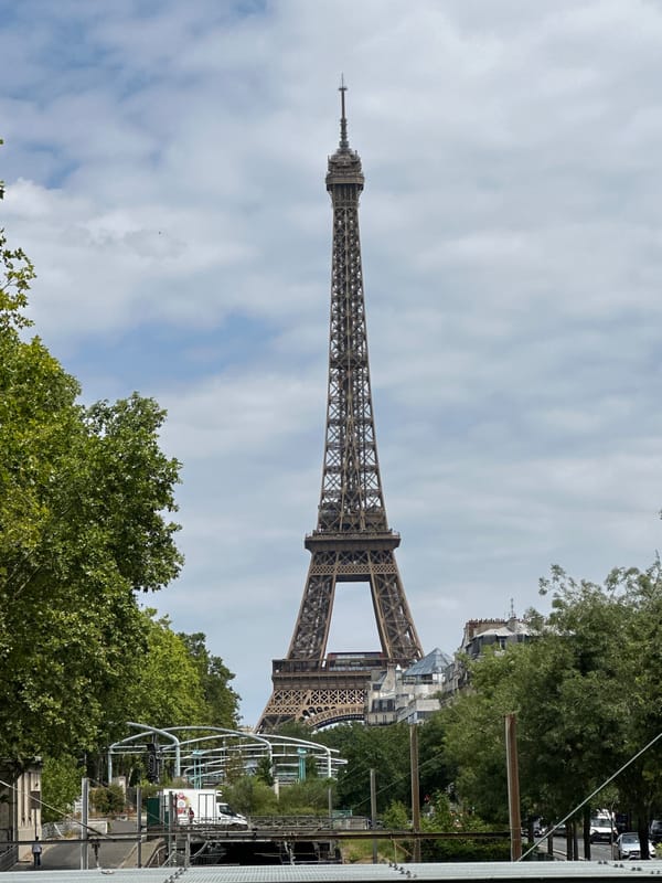 Paris Seine waterfront and 15th arrondissement on a grey June morning