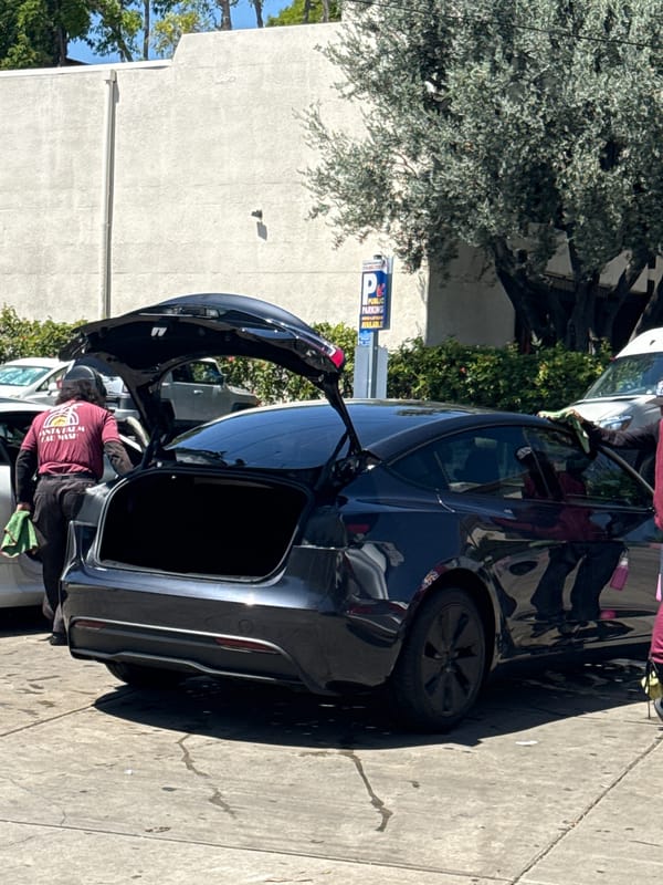 Tesla owners clean vehicles on West Hollywood street