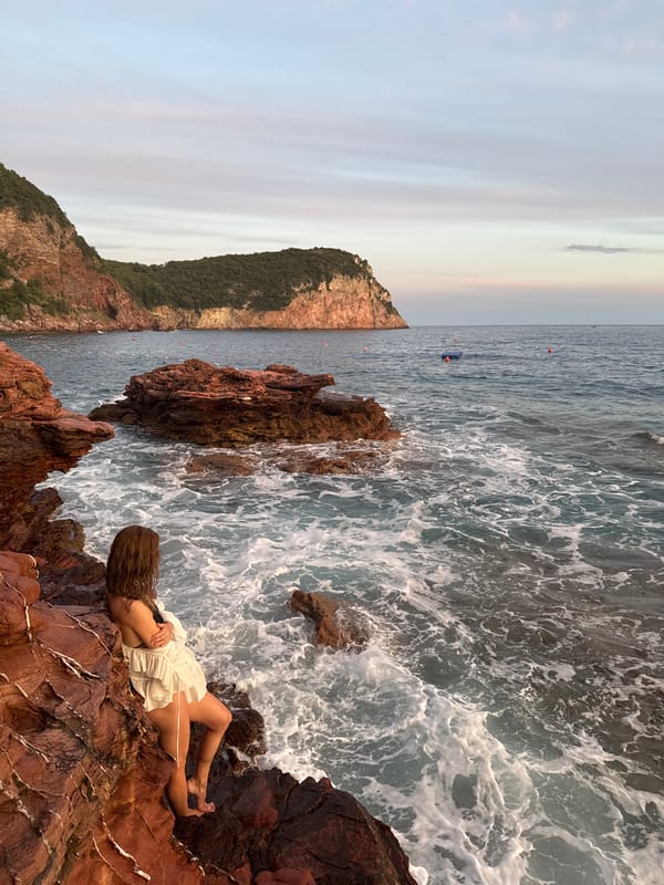 Golden hour on the rocks at Sveti Stefan, Montenegro