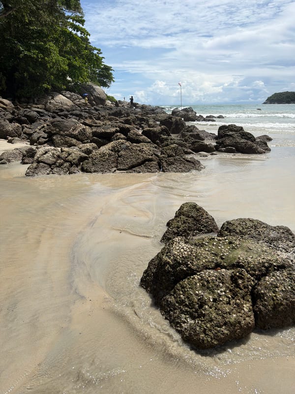 Casual morning on Karon Beach, surfing and shoreline scenes