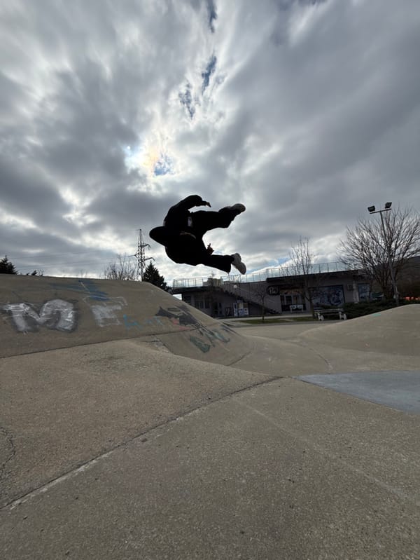 Skateboarder performs backflip at Shumen park