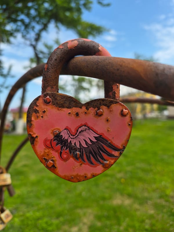 Uglegorsk park: love locks, rope climbers, and roaming dogs