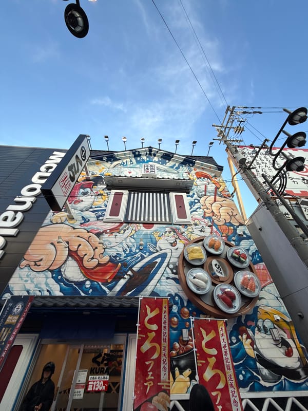 Morning street scenes captured around Osaka's Tsutenkaku Tower district